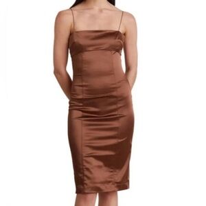 Bec + Bridge Heather Dress Cognac Brown Satin Mini Slip Dress Size US 4